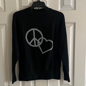 Chic Black Peace and Heart Sweater